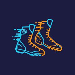 Fototapeta premium Dynamic illustration of racing boots in motion, showcasing speed and agility against a dark backdrop
