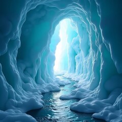 Translucent frozen cavern with internal light refraction