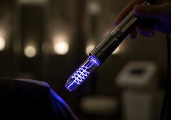 Fototapeta premium A dramatic capture of a high-frequency wand used in skin therapy.