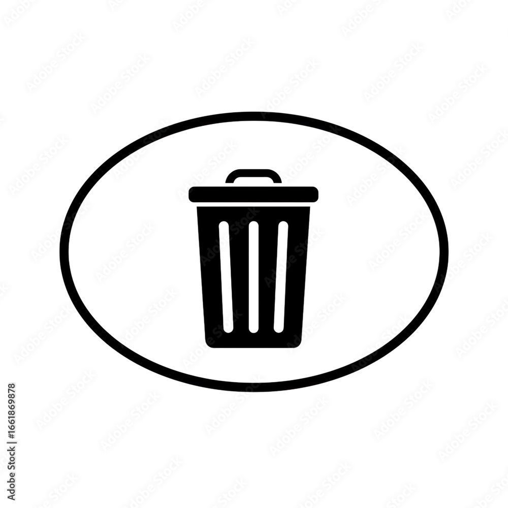 Aufkleber minimalist trash can icon in circle outline on transparent background