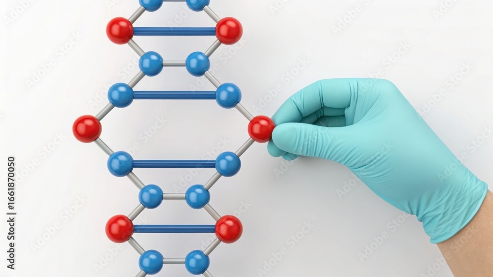 Poster hand reshaping molecular structure with latex glove in lab setting