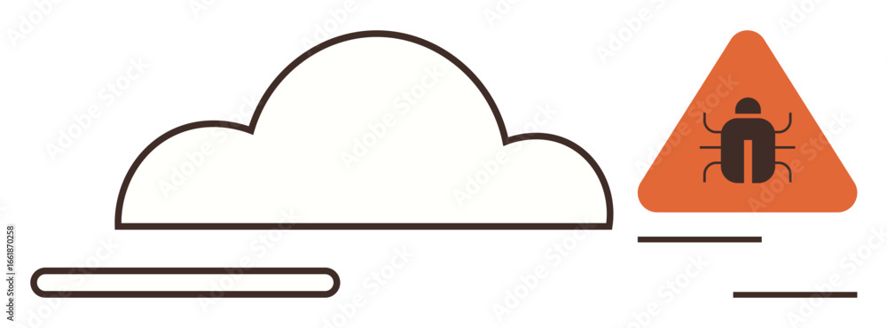 Poster cloud graphic paired with a triangular bug warning sign emphasizes data security, error alert, syste