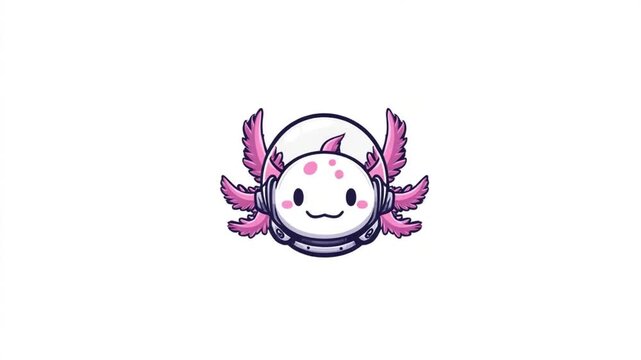 Cute cartoon axolotl wearing a space helmet