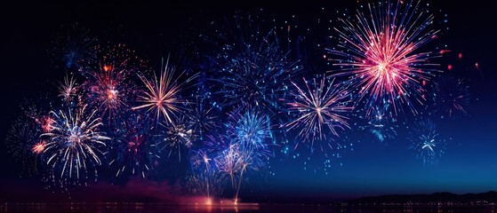 Fototapeta premium The dazzling fireworks display lighting up the night sky in vibrant colors.