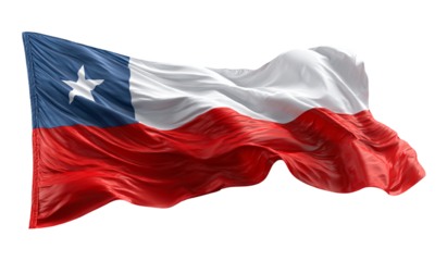 Flag of Chile waving in front of a white background