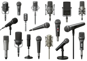 Dynamic microphone showcase studio setting collection professional environment various views sound technology exploration isolated PNG