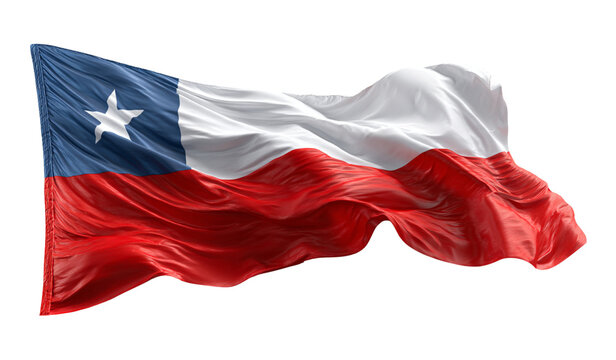 Flag of Chile waving in front of a white background