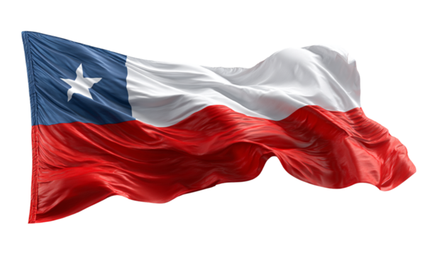 Flag of Chile waving in front of a white background - Powered by Adobe