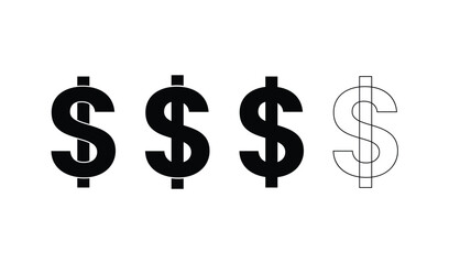 Four dollar signs one sketchy representing money and finance