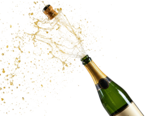 Celebrating with champagne bottle pop party venue beverage bright atmosphere festive concept isolated PNG