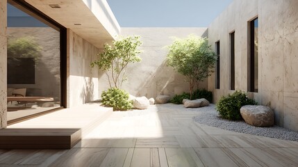 Zen Garden with Modern Architecture Providing a Serene and Peaceful Outdoor Space