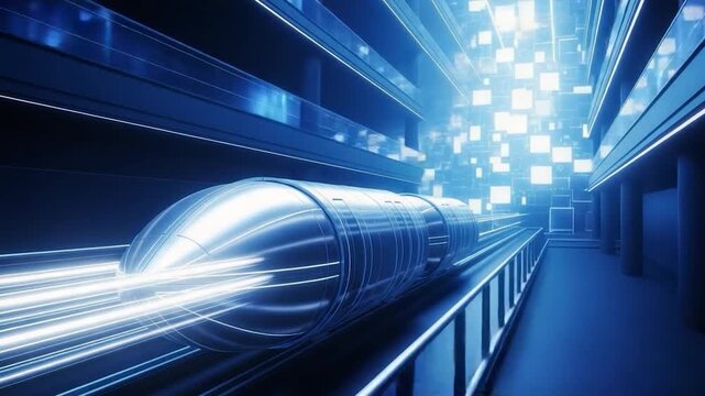 Futuristic Hyperloop Train Speeding Through Illuminated Tunnel - High-Speed Travel
