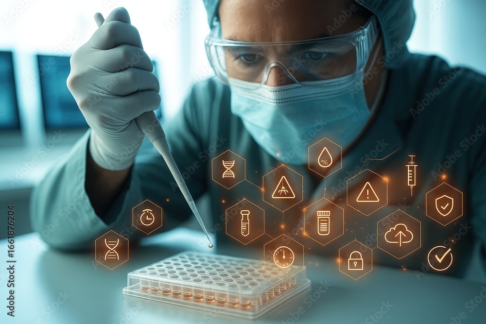 Aufkleber a scientist in protective gear meticulously performs a laboratory procedure, using a pipette to disp