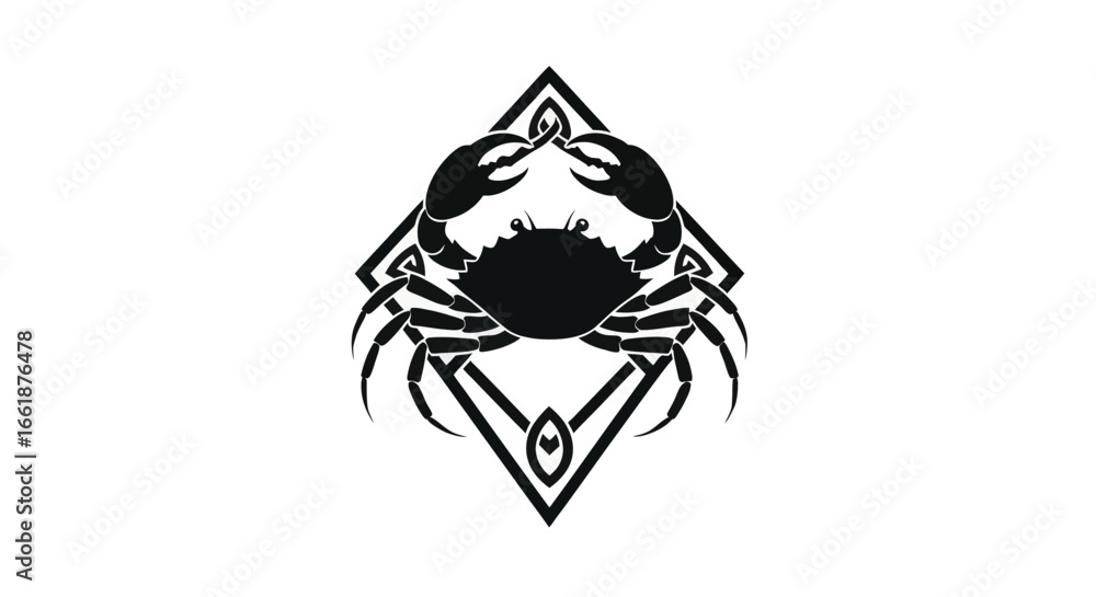 Poster crab silhouette in geometric frame: a minimalist design featuring a stylized crab silhouette encased