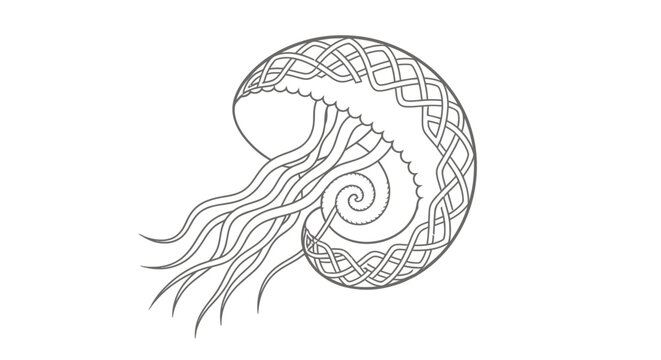 Nautilus shell illustration: A detailed line art illustration of a nautilus shell, showcasing its intricate spiral design and elegant curves, emphasizing the shell's beauty.