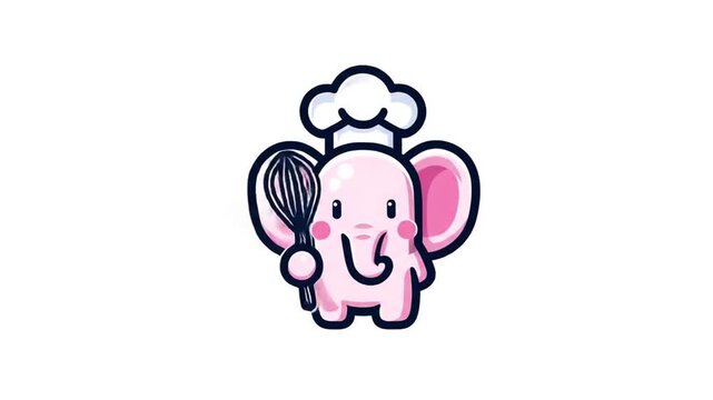 Cute pink elephant chef holding whisk