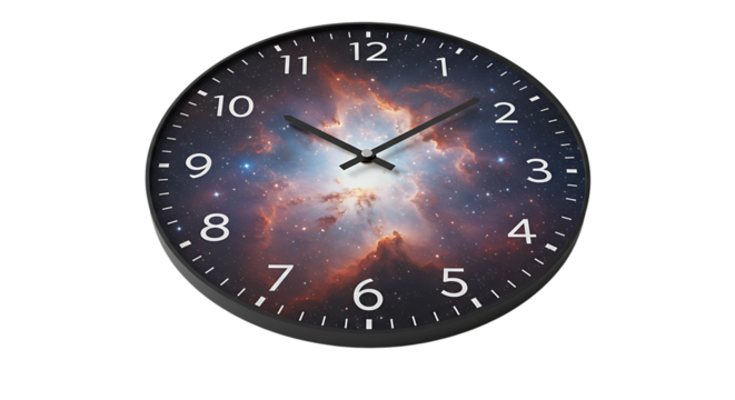 Cosmic Universe Theme Time Clock Design On Isolated Transparent Background