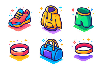 Colorful cartoon sports gear set with shoes hoodie shorts gym bag and headbands