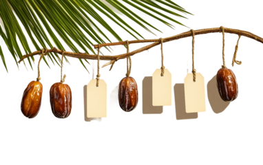Date palm branch with hanging labels for each day representing Ramadan countdown tradition cultural spirituality and festive decorative heritage isolated on transparent background PNG