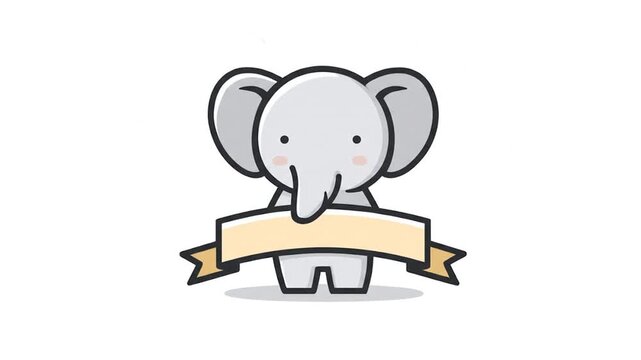 Cute gray elephant with a light beige banner