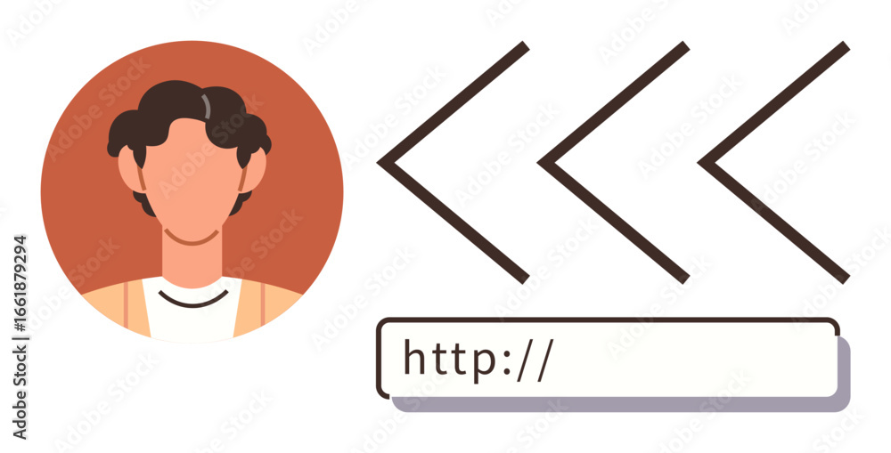 Poster avatar of a user next to three directional arrows pointing to an internet search bar. ideal for user