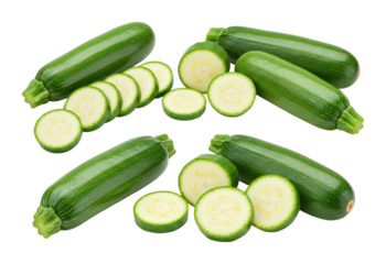 Freshly cut zucchini slices kitchen counter food bright setting top healthy cooking isolated PNG