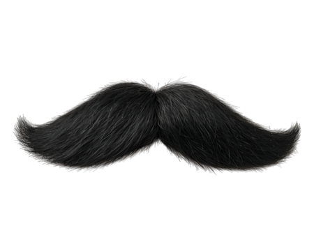 Black mustache isolated straight side view object realistic hair texture classic style humor facial hair on transparency background