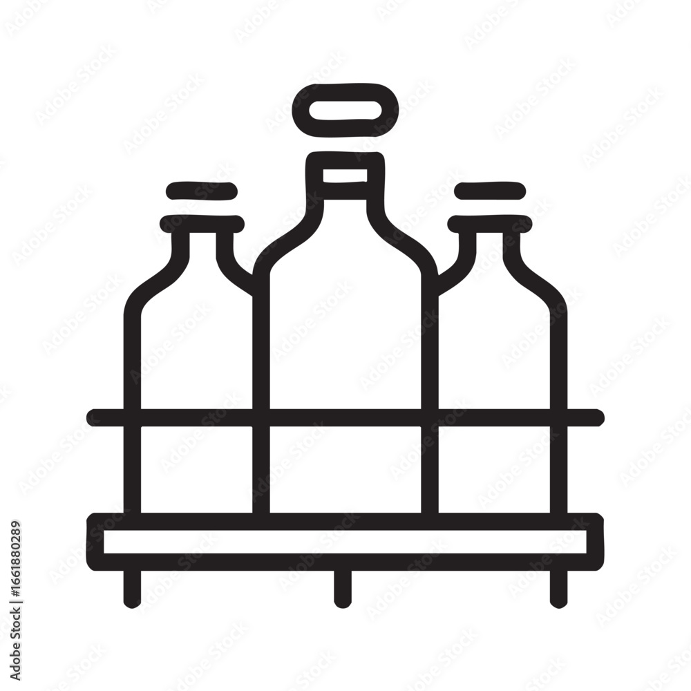Poster a simple line icon of bottles in a carrier.