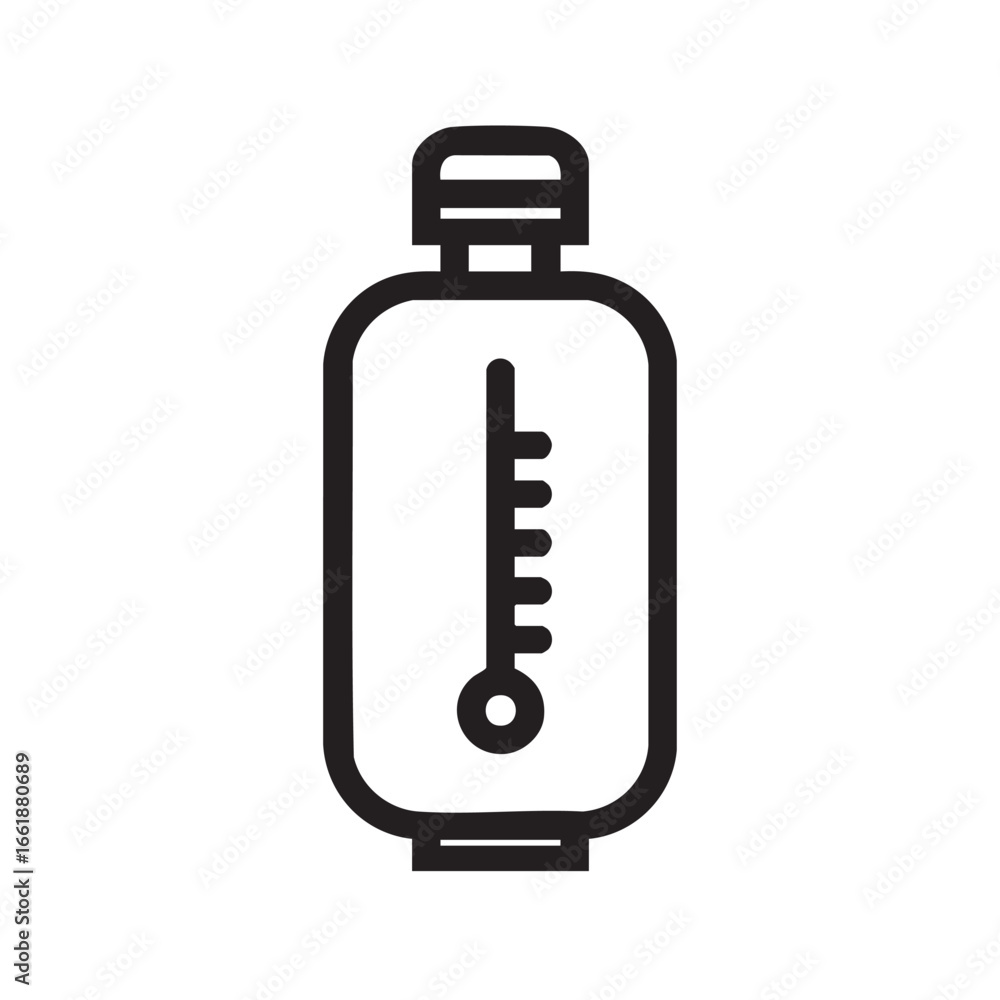 Poster a simple line icon of a thermos bottle with a thermometer.