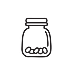 Obraz premium A simple line icon of a jar with a few pills inside.