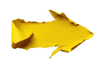 Yellow arrow of torn adhesive tape isolated on