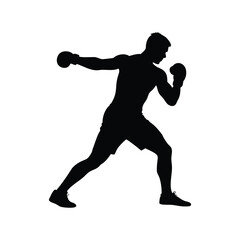 Silhouette of a boxer throwing a punch during a training session, fitness concept, boxer practicing footwork drills silhouette vector illustration