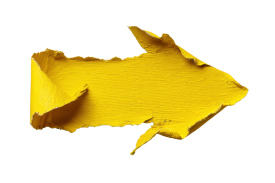 Yellow arrow of torn adhesive tape isolated on