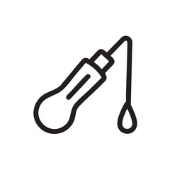 A simple line drawing of an ear dropper with a single drop.