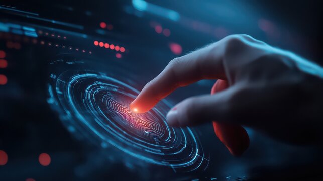 Finger touching glowing futuristic interface technology