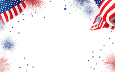 Festive Fourth of July banner design with red white and blue graphics symbolizing American freedom and pride isolated on transparent background PNG