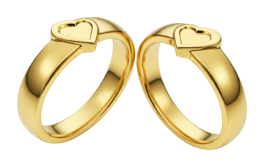 Elegant heart-shaped gold rings jewelry showcase luxurious style indoor setting love symbolism isolated PNG