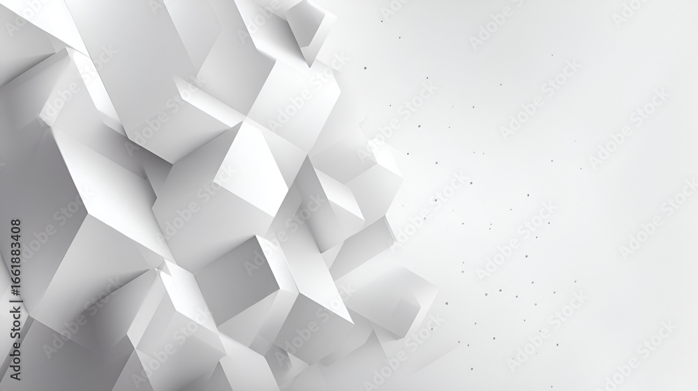 Poster white abstract geometric shapes on a white background with scattered small dots