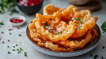 Crispy Fried Dough with Herbs and Pepper on a Plate