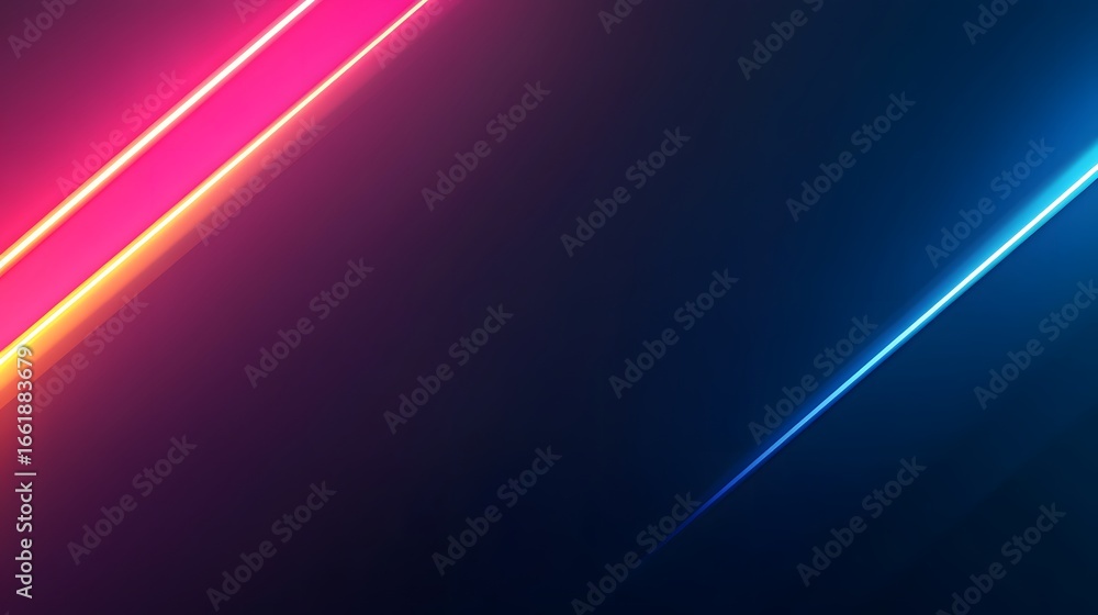 Poster dynamic diagonal neon lines create a striking abstract background design, using vibrant pink and blu
