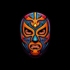 Naklejka premium Colorful luchador mask design featuring intricate patterns and vibrant colors against a black background