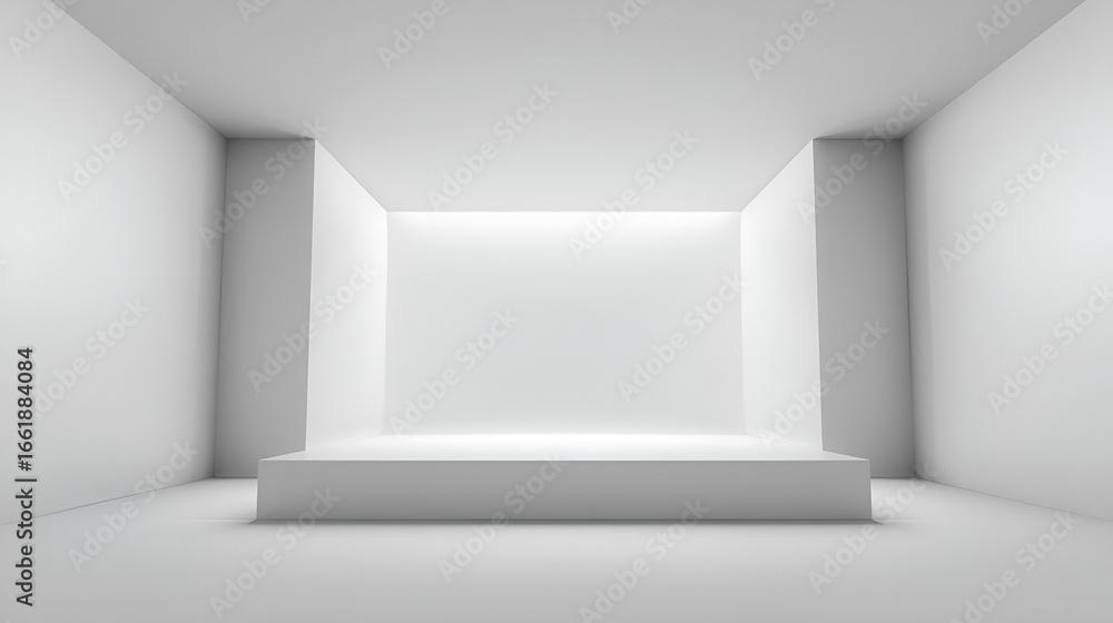 Poster white platform in a white room minimalist design shadows and bright light creating depth