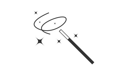 Simple line drawing of a magic wand with swirling sparkles