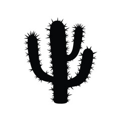 Monochrome Cactus Silhouette with Sharp Spines on White Background Detailed Illustration, cactus sharp thorns silhouette vector illustration