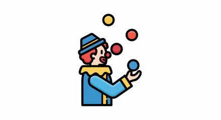 Cheerful Cartoon Clown Juggling Colorful Balls.