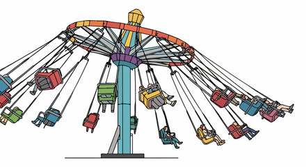 Colorful Rotating Swing Ride at Amusement Park.