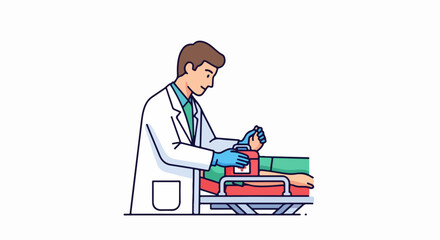 Medical Doctor Attending Patients Arm in Healthcare Setting Illustration.
