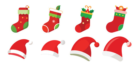 Festive Christmas Stockings and Santa Hats Illustration for Holiday Season