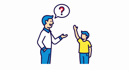 Cartoon Illustration of Man Asking Question to Boy.
