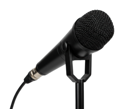 Live music performance with microphone setup stage audio equipment indoor sound production isolated PNG